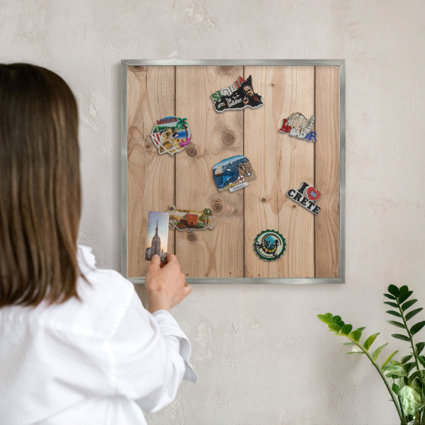Tabule na magnety z dovolené ve stříbrném rámu Dřevěná textura