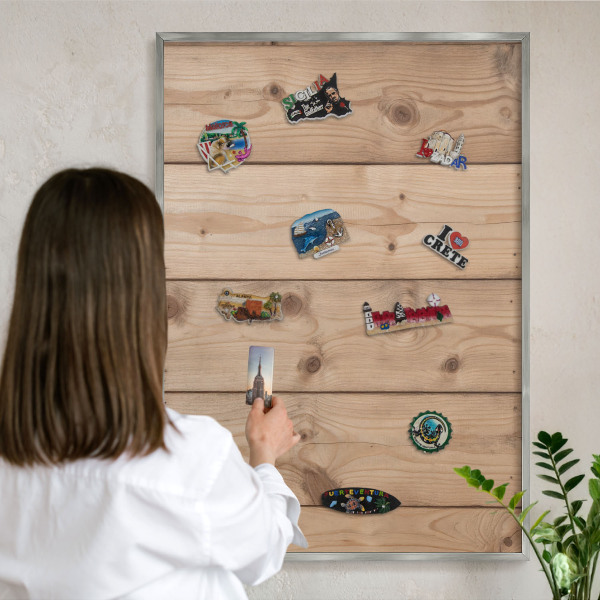 Tabule na magnety z dovolené ve stříbrném rámu Dřevěná textura