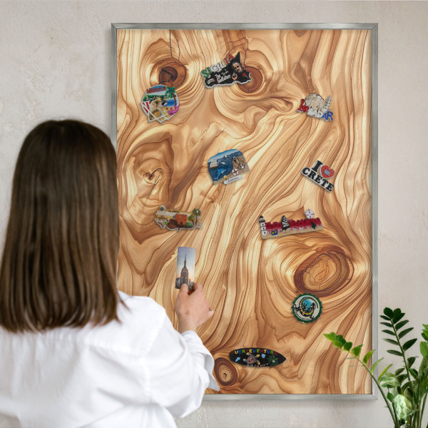 Tabule na magnety na zeď stříbrný rám Dřevěná textura