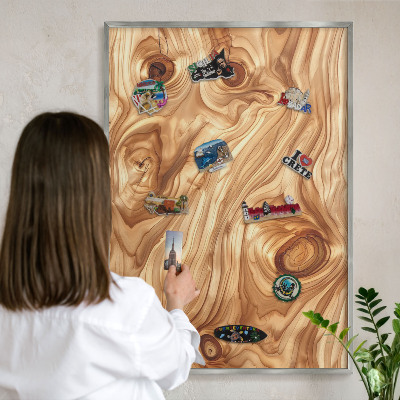 Tabule na magnety na zeď stříbrný rám Dřevěná textura
