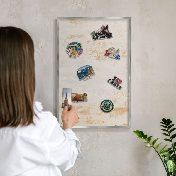 Tabule na magnety z dovolené ve stříbrném rámu Rezavá textura