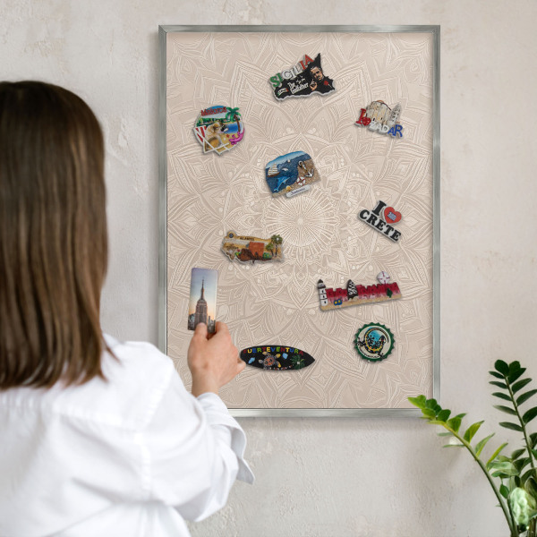 Tabule na magnety na zeď stříbrný rám Dekorativní mandala