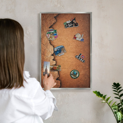 Tabule na magnety z dovolené ve stříbrném rámu Dřevěná textura