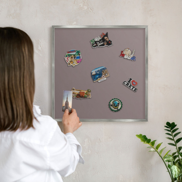 Tabule na magnety na zeď stříbrný rám Popelavě hnědá
