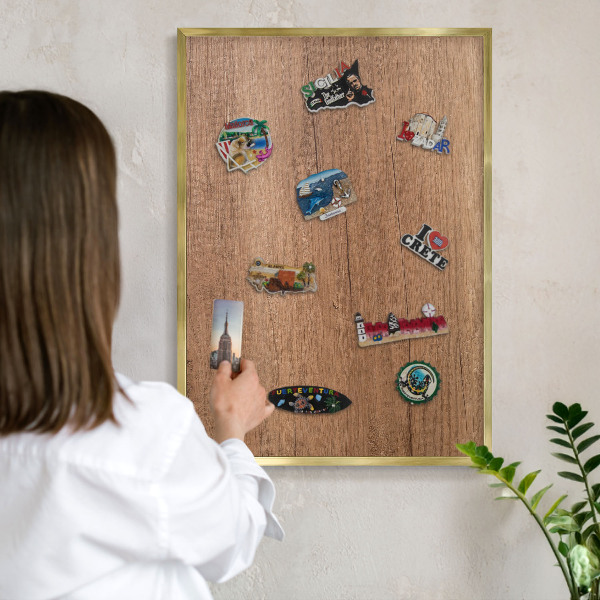 Magnetické tabule na magnety v zlatém rámu Textura dřeva