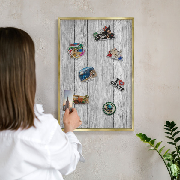 Plechové tabule na magnety zlatý rám Dřevěná textura