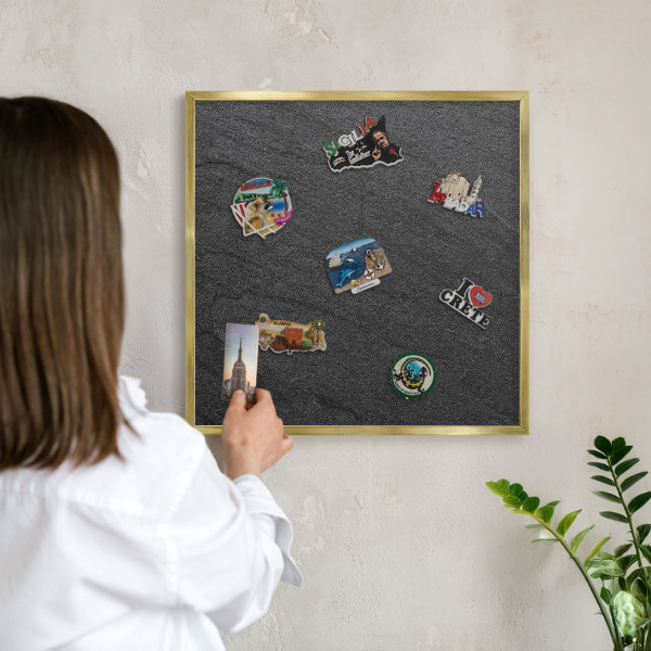 Plechové tabule na magnety zlatý rám Černá textura