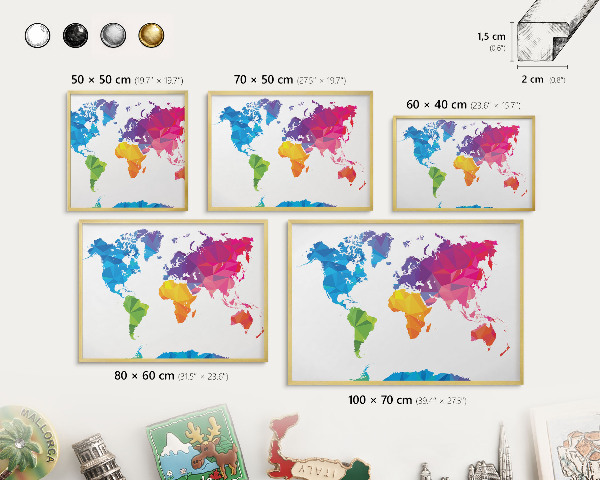 Plechové tabule na magnety zlatý rám Barevná mapa