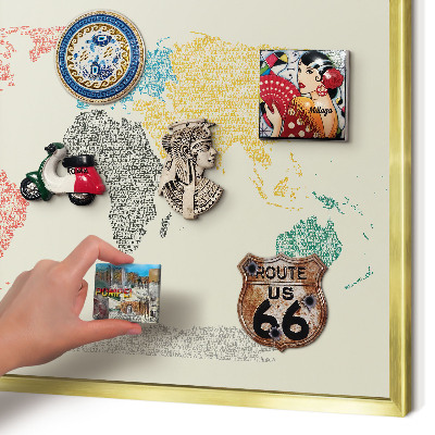 Plechové tabule na magnety zlatý rám Mapa světa