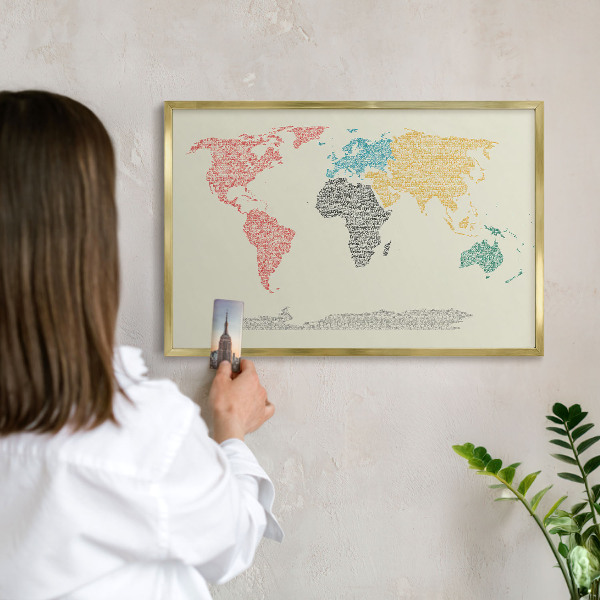 Plechové tabule na magnety zlatý rám Mapa světa
