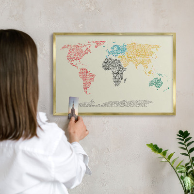 Plechové tabule na magnety zlatý rám Mapa světa