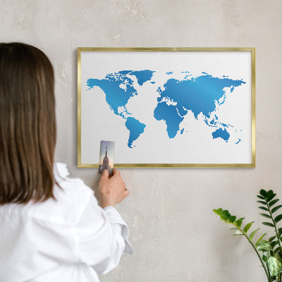 Plechové tabule na magnety zlatý rám Mapa světa
