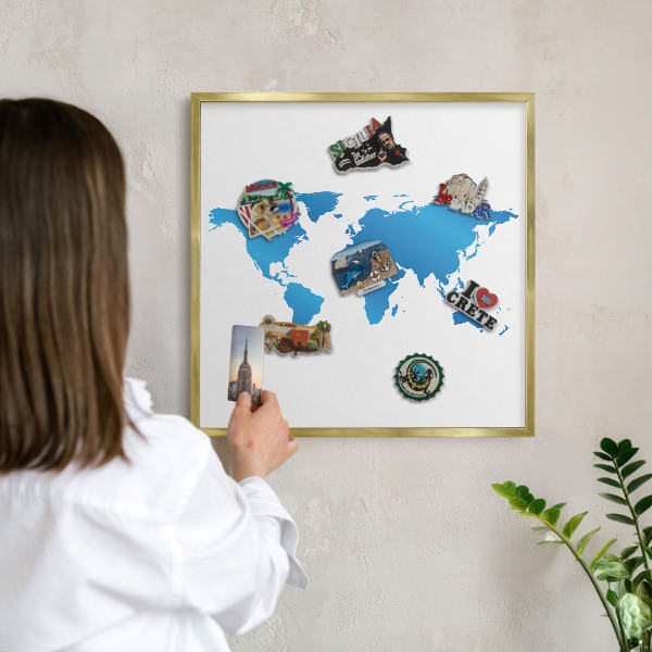 Plechové tabule na magnety zlatý rám Mapa světa