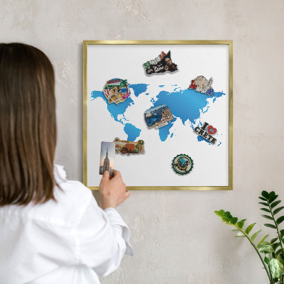 Plechové tabule na magnety zlatý rám Mapa světa