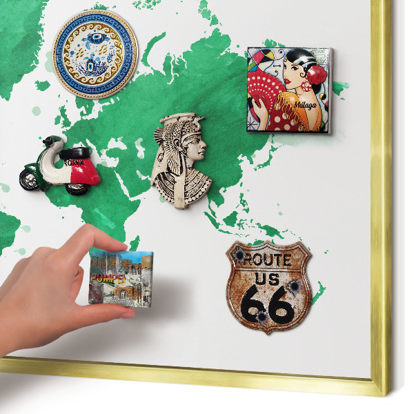 Magnetické tabule na magnety v zlatém rámu Zelená mapa