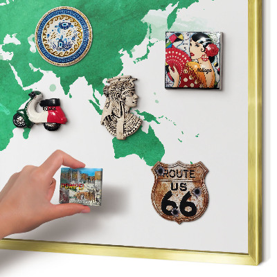 Magnetické tabule na magnety v zlatém rámu Zelená mapa