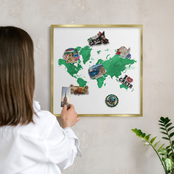 Magnetické tabule na magnety v zlatém rámu Zelená mapa
