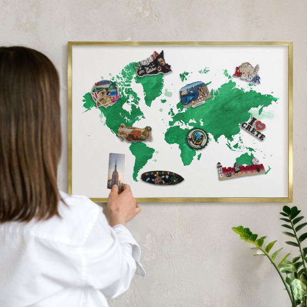 Magnetické tabule na magnety v zlatém rámu Zelená mapa