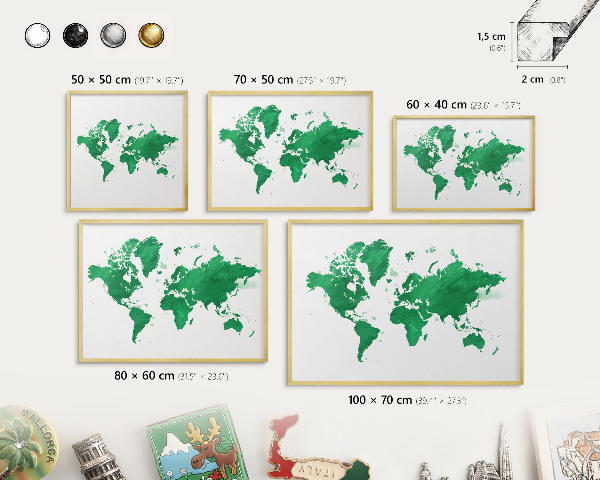 Magnetické tabule na magnety v zlatém rámu Zelená mapa