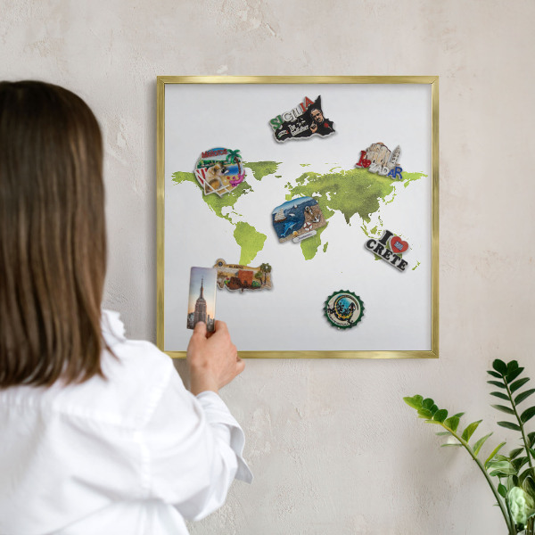 Plechové tabule na magnety zlatý rám Zelená mapa