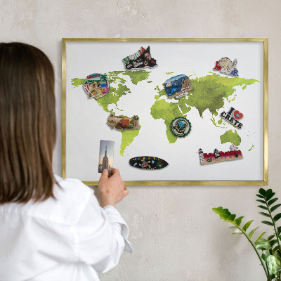 Plechové tabule na magnety zlatý rám Zelená mapa