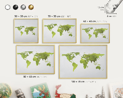 Plechové tabule na magnety zlatý rám Zelená mapa