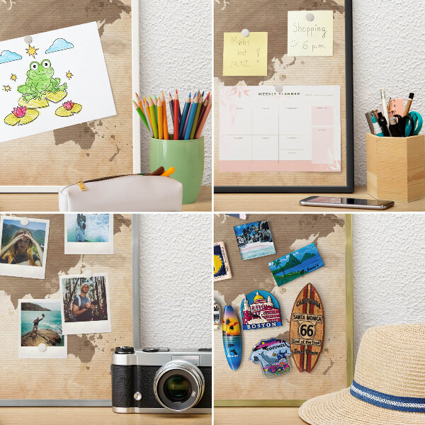 Magnetické tabule na magnety v zlatém rámu Mapa světa