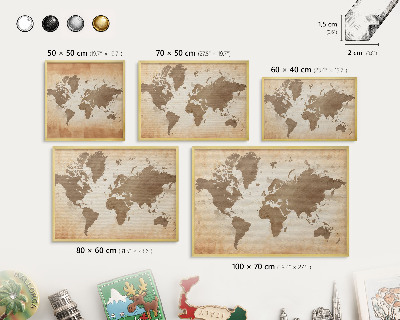Magnetické tabule na magnety v zlatém rámu Mapa světa
