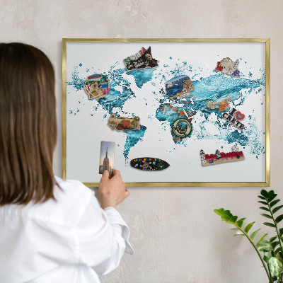 Plechové tabule na magnety zlatý rám Vodní mapa
