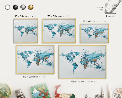 Plechové tabule na magnety zlatý rám Vodní mapa