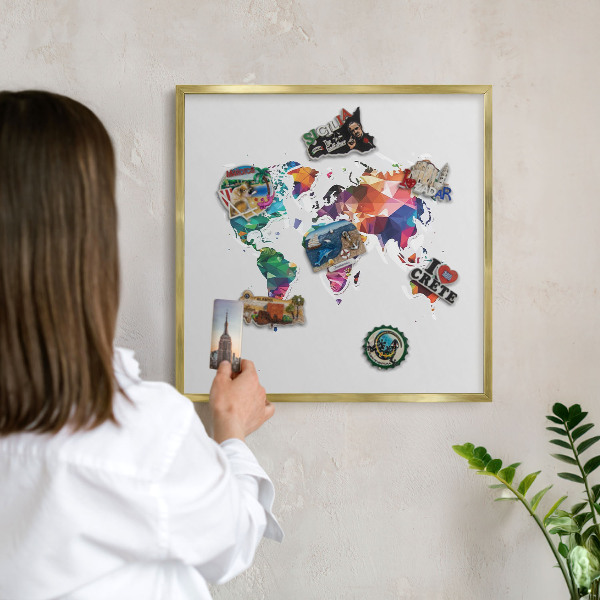 Plechové tabule na magnety zlatý rám Mapa světa