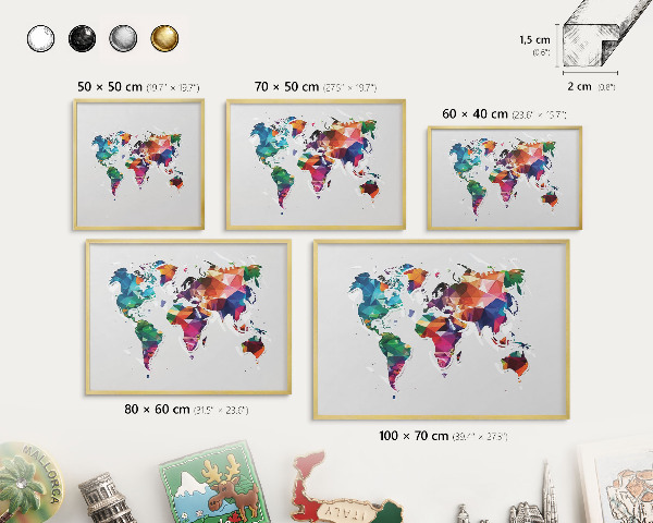 Plechové tabule na magnety zlatý rám Mapa světa