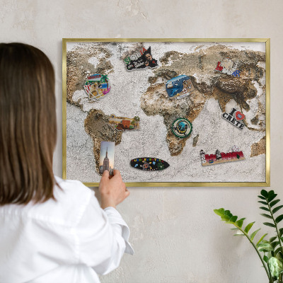 Magnetické tabule na magnety v zlatém rámu Reliéfní mapa
