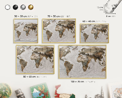 Magnetické tabule na magnety v zlatém rámu Reliéfní mapa