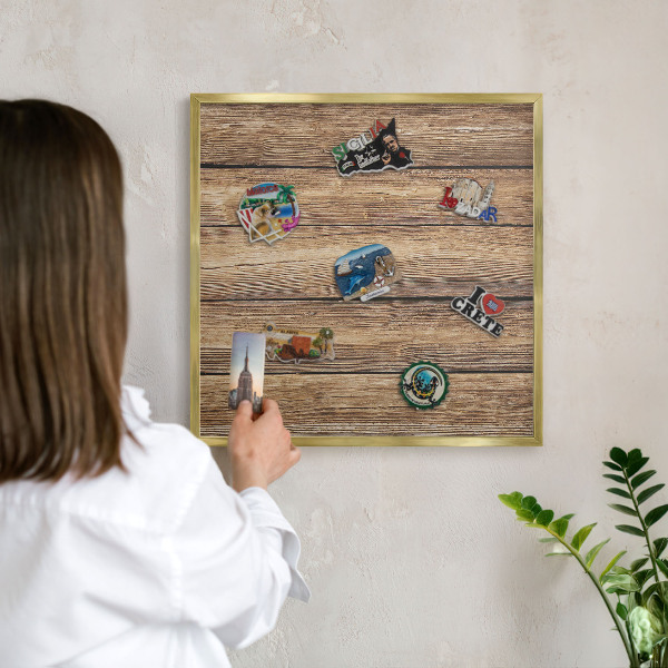 Plechové tabule na magnety zlatý rám Dřevěná textura