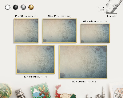 Plechové tabule na magnety zlatý rám Stará mapa