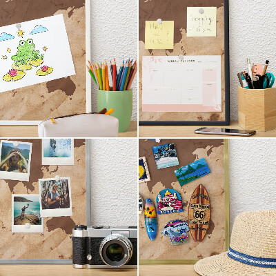 Magnetické tabule na magnety v zlatém rámu Mapa světa