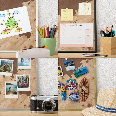 Magnetické tabule na magnety v zlatém rámu Mapa světa