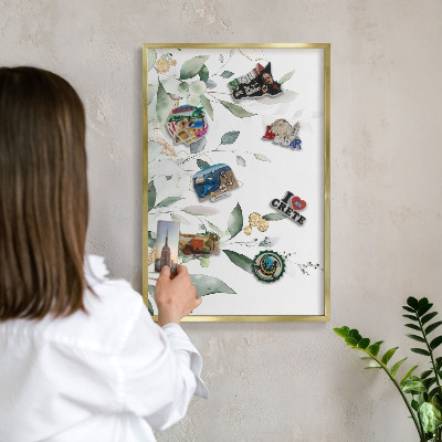 Magnetické tabule na magnety v zlatém rámu Zelené listy