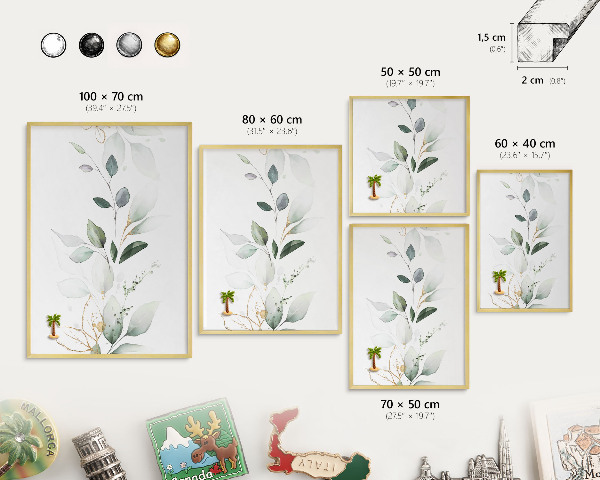 Plechové tabule na magnety zlatý rám Botanická elegance