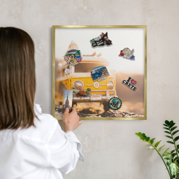 Magnetické tabule na magnety v zlatém rámu Retro cestování