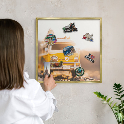 Magnetické tabule na magnety v zlatém rámu Retro cestování