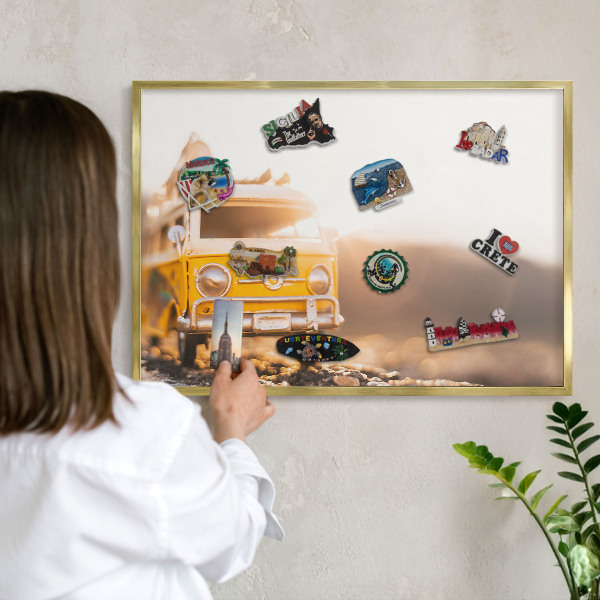 Magnetické tabule na magnety v zlatém rámu Retro cestování