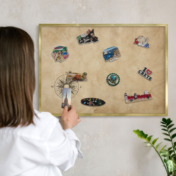 Magnetické tabule na magnety v zlatém rámu Větrná růžice