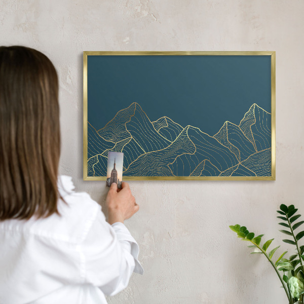 Plechové tabule na magnety zlatý rám Horský minimalismus