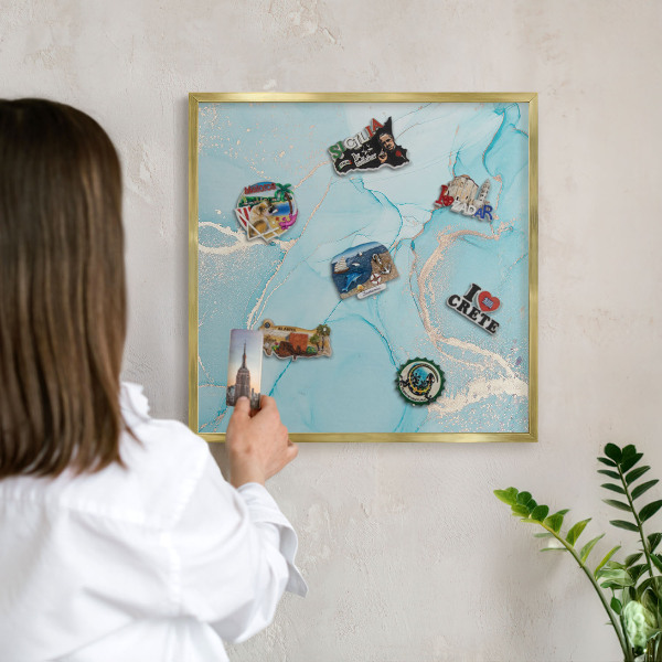 Magnetické tabule na magnety v zlatém rámu Tyrkysová elegance
