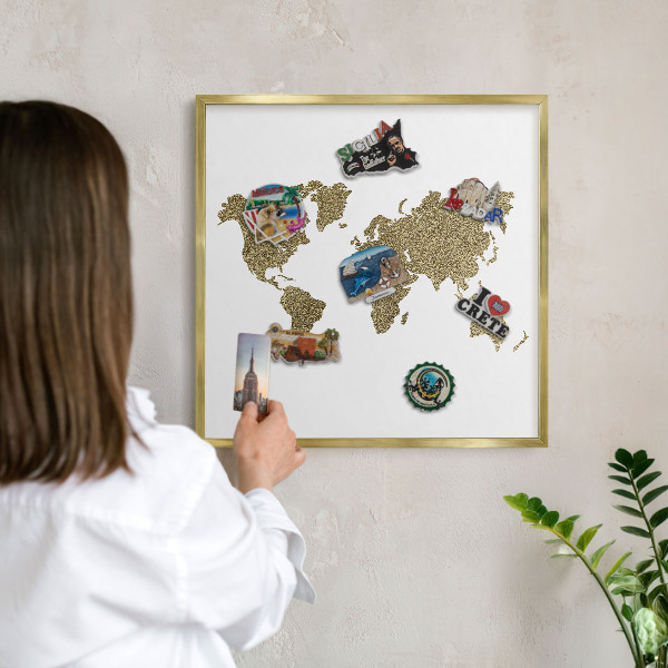 Plechové tabule na magnety zlatý rám Mapa světa