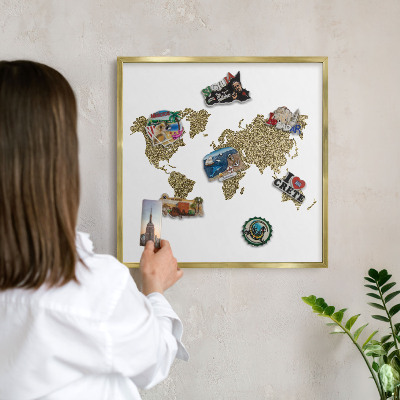 Plechové tabule na magnety zlatý rám Mapa světa