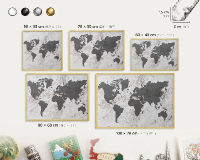 Magnetické tabule na magnety v zlatém rámu Mapa světa