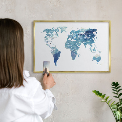 Magnetické tabule na magnety v zlatém rámu Akvarelová mapa